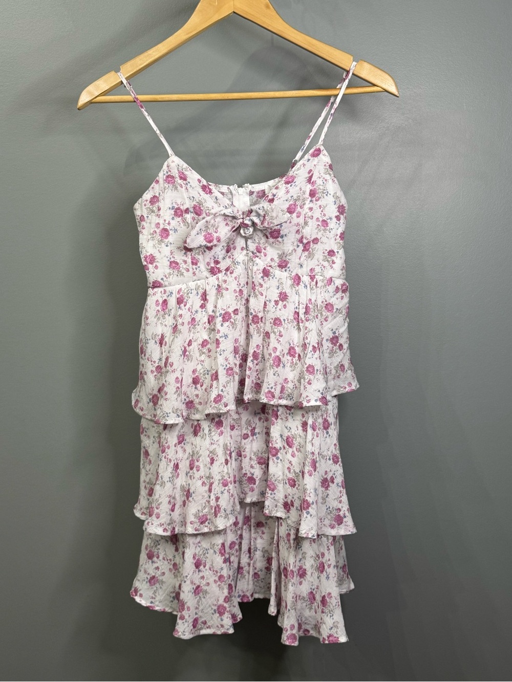 Altar'd State Pink Floral Tiered Sundress with Bow Front